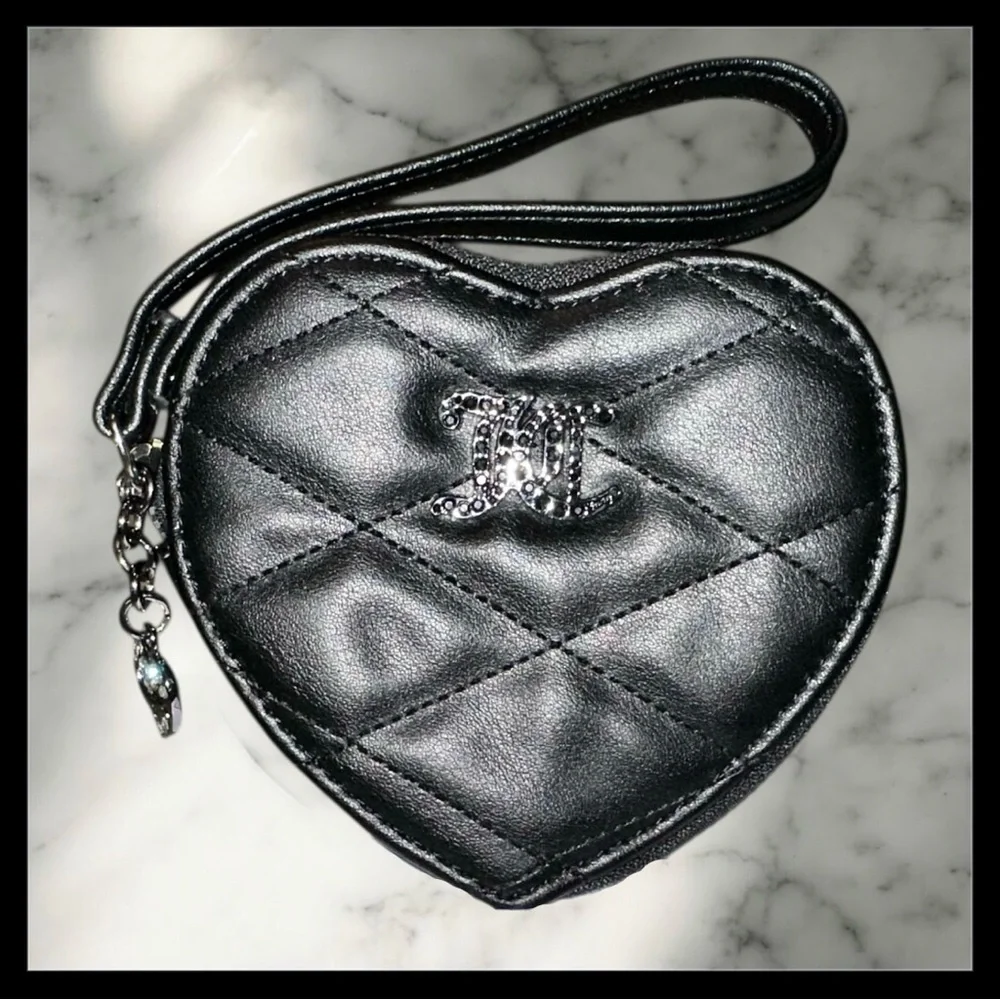 Juicy Couture Black Quilted Heart Wristlet Clutch